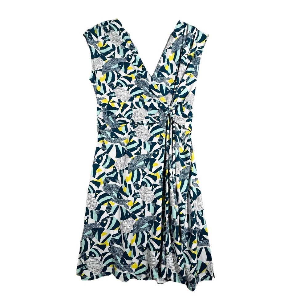 Lands' End Dress Blue Yellow Fish Print Tank Sleeveless Casual Summer Size Small